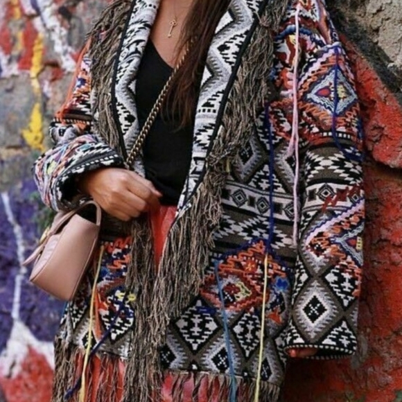 Zara Jacquard Fringe Coatigan (See Measurements for fit.) - Picture 4 of 15